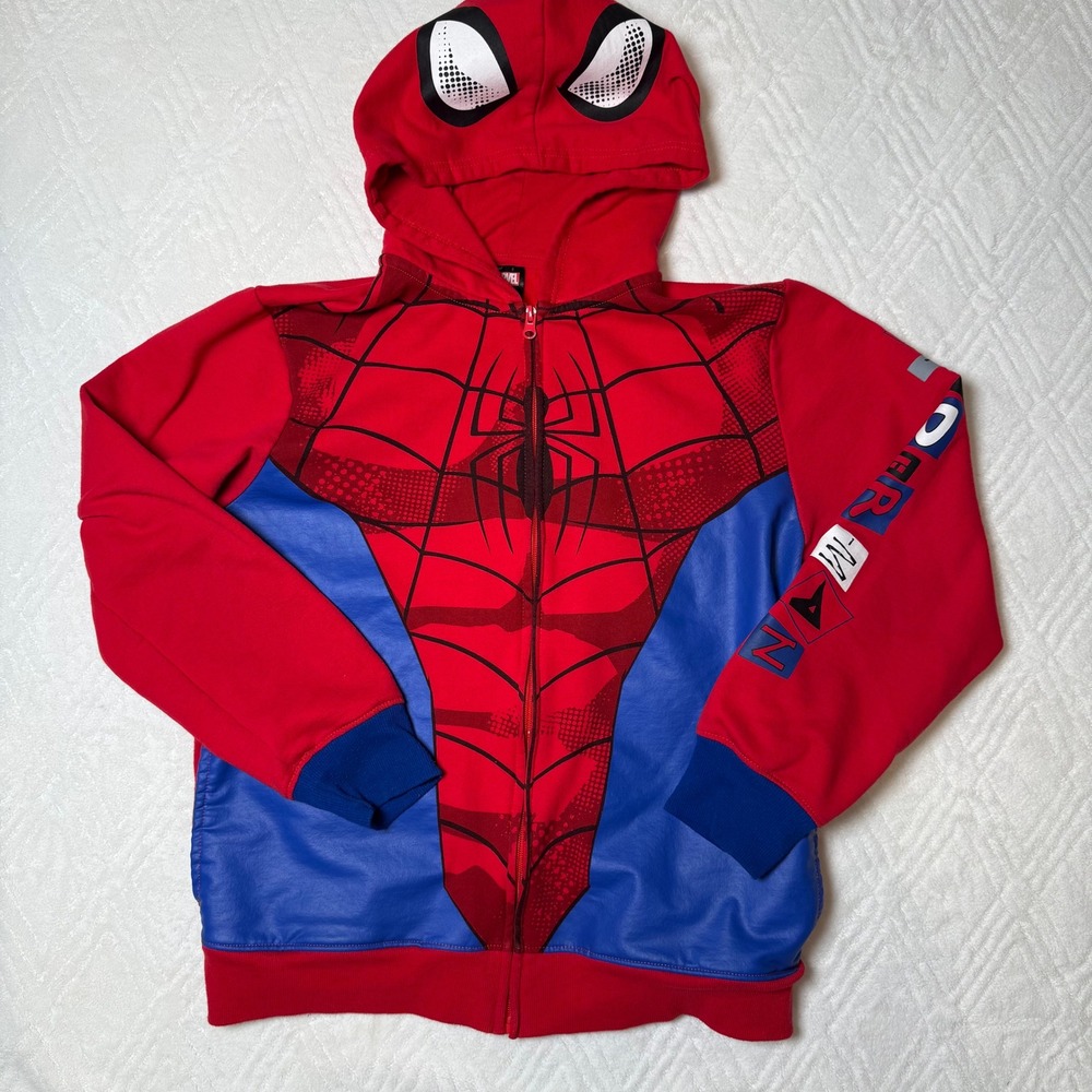 Costume Cosplay Marvel Spider-Man Boys XL 18 Full Zip Eye Hood Hoodie Red Blue